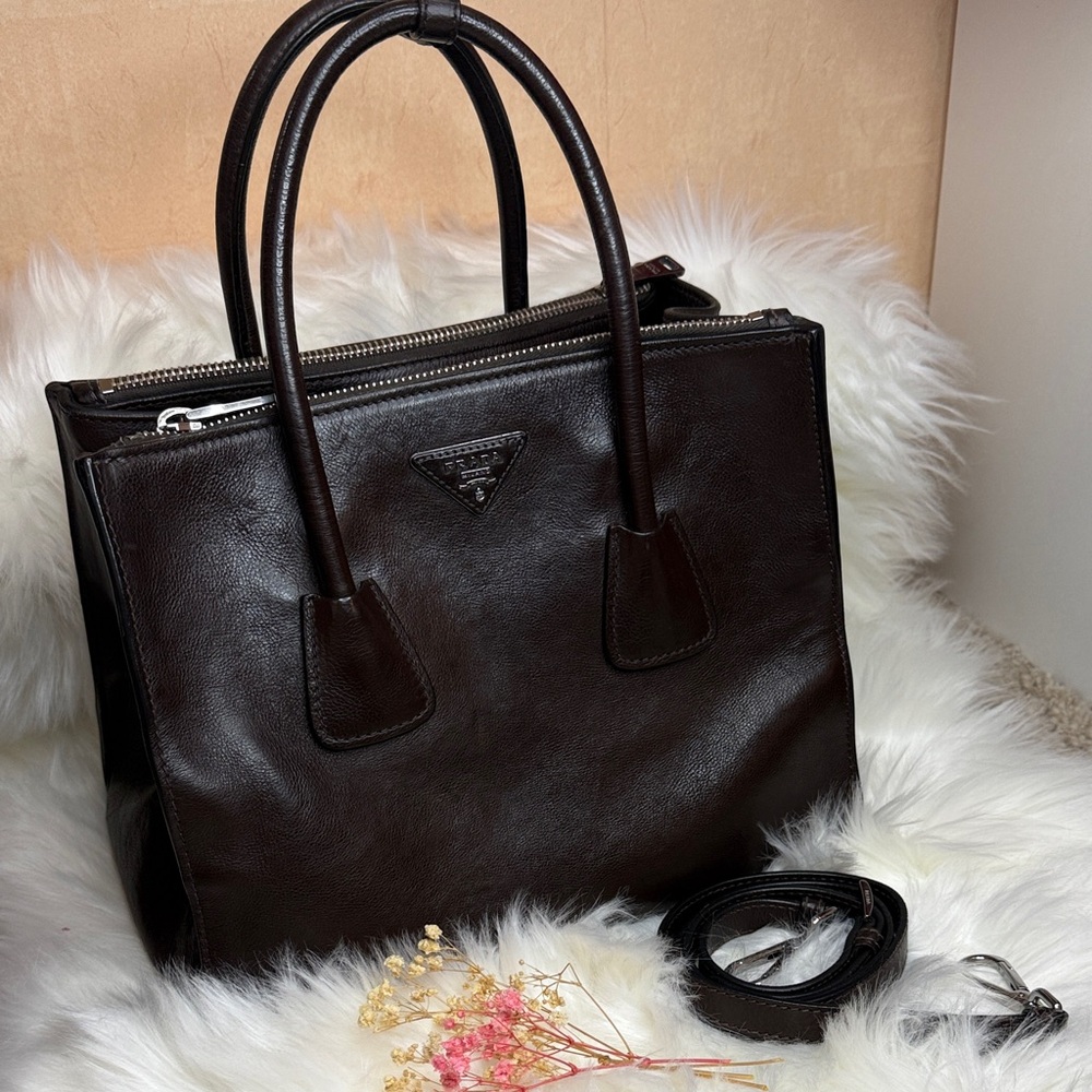 Prada Women's Dark Brown Leather Tote - Picture 1 of 14